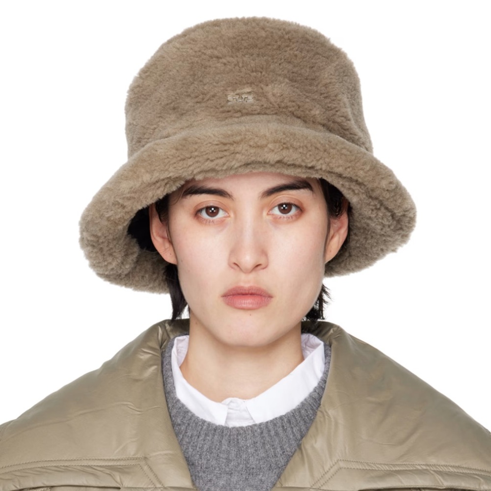 GANNI Taupe Fluffy Tech Bucket Hat